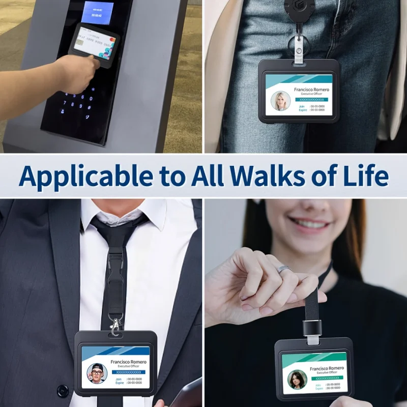 10 pcs ID Badge Holder with Plastic Clip, Double-Sided Transparent Windows Horizontal Hard Black Plastic Case Waterproof