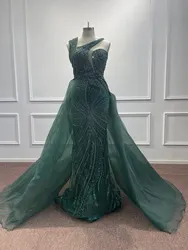 Meekiss-vestido de noche verde esmeralda para mujer, traje de lujo con sobrefalda, elegante, un hombro, para boda, fiesta, graduación, Formal, 2024