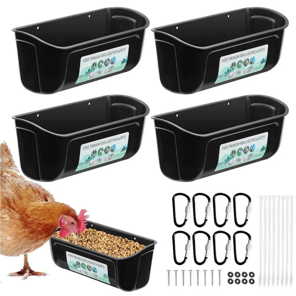 4sets PP Hanging Chicken Feeder Hanging Design Integrated Stamping Process Livestock Feeding Container With Clips