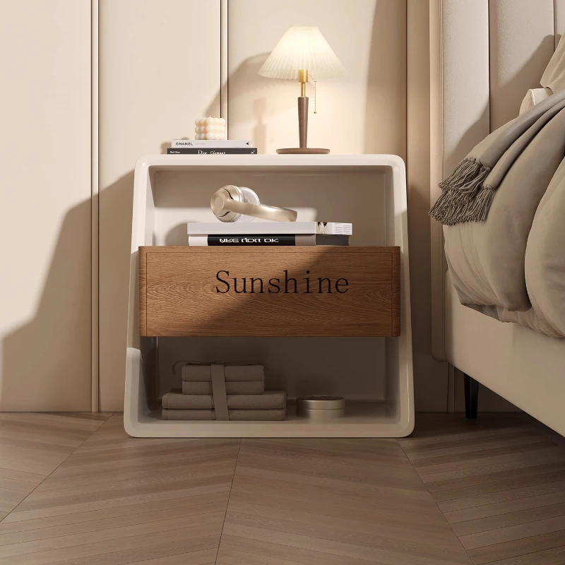 

Italian minimalist bedside table solid wood cream wind simple environmentally friendly baking paint creative bedroom