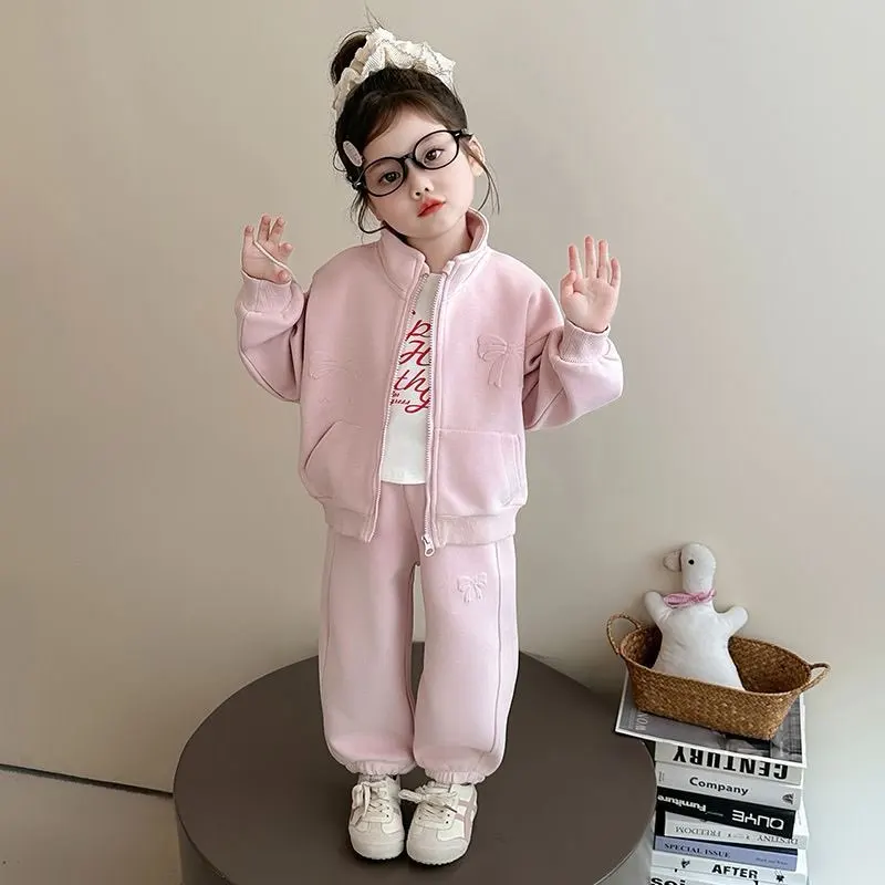 Girls Clothing Set Spring Autumn New Fashion Kids Stand Collar Hoodie Casual Jacket + Pants 2-Piece Outfit Baby Sportswear