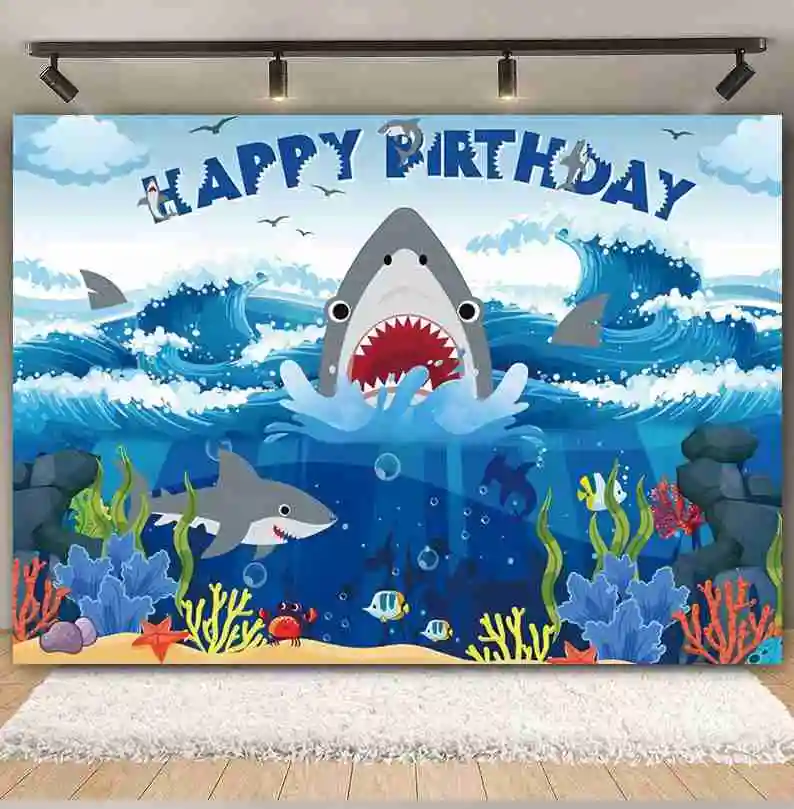 Ocean Theme Backgrounds for Photography Shark Theme Dolphin Whale Underwater World Kids Birthday Party Backdrop Decor Photobooth