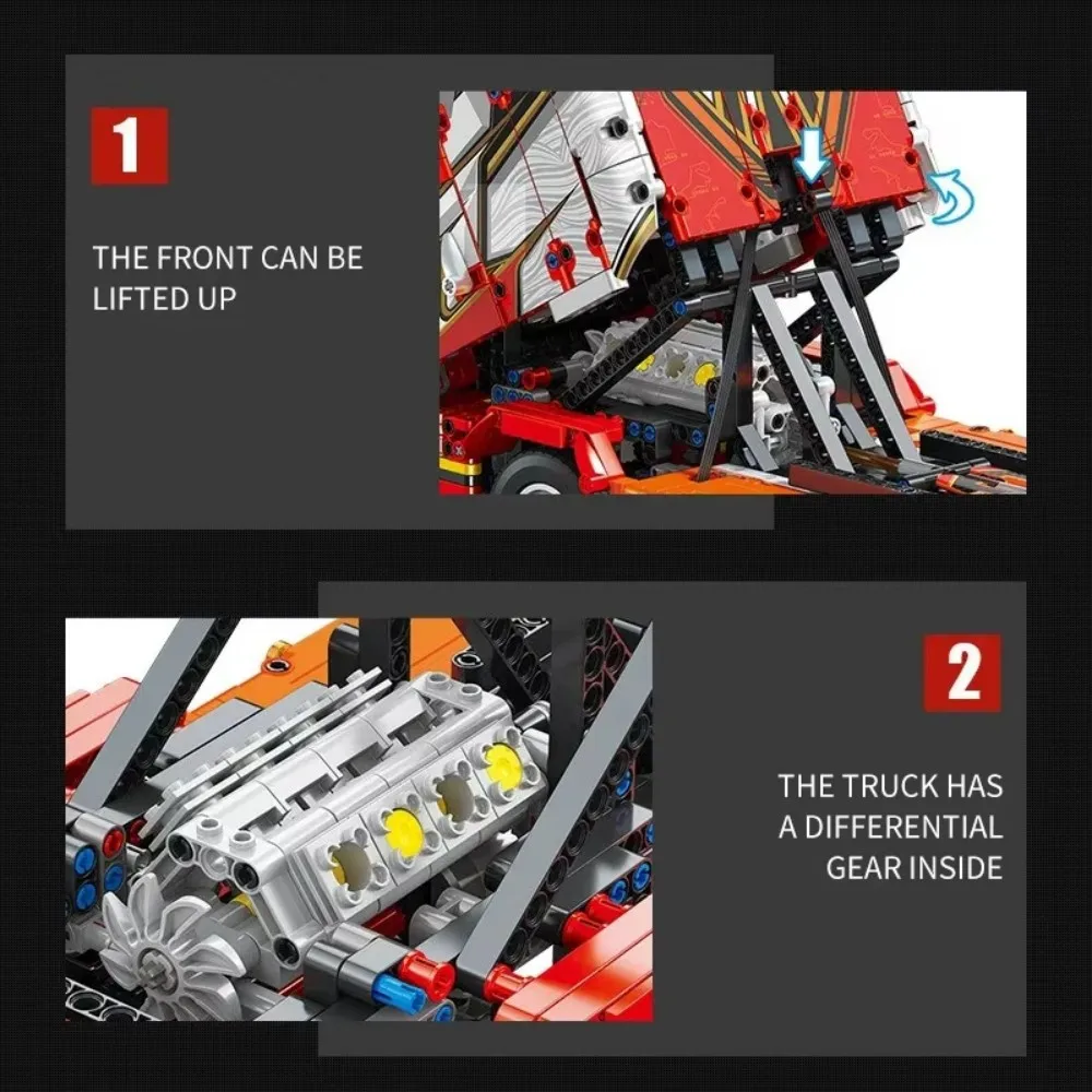 1708 - Model ciężarówki ciągnikowej Scania z klocków: Trudny w składaniu zestaw DIY dla dzieci, idealny prezent urodzinowy