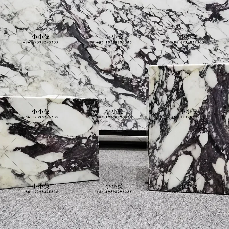 Italian Minimalist Purple Natural Marble Square Coffee Table Living Room Household Stone Combination Centerpiece