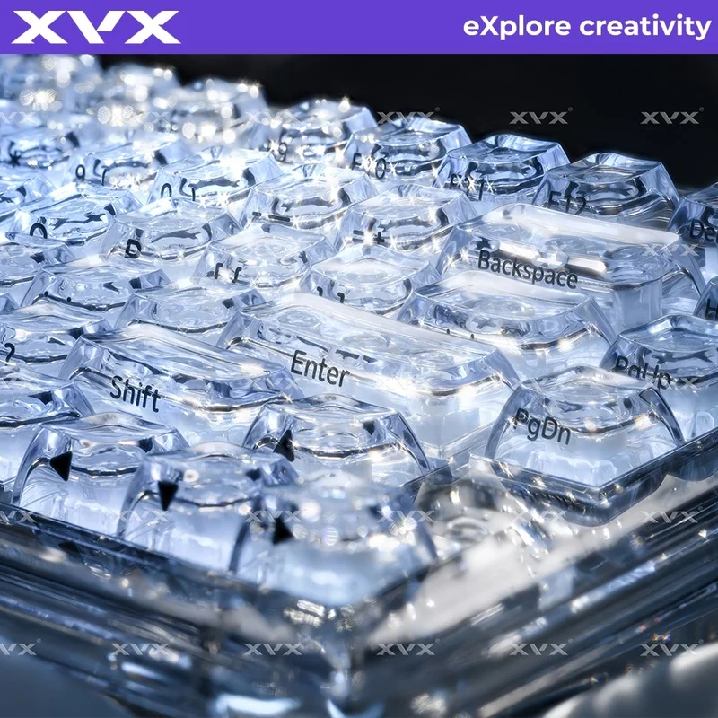 XVX Ice Soul 2.0 Keycaps: Crystal-clear, side-printed, SA profile, made from high-transparency optical-grade PC material
