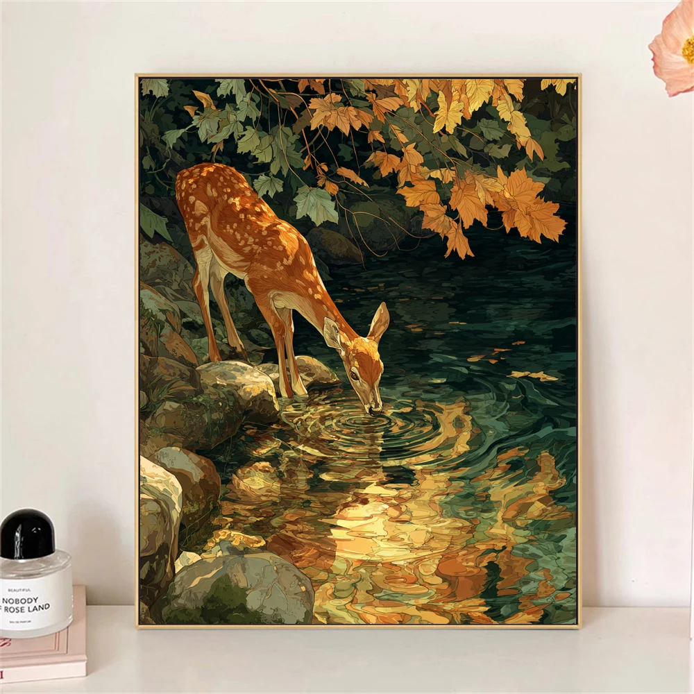 

Набор для рисования по номерам для взрослых: «Пьющий олень». Акриловая картина по номерам на холсте для домашнего декора. DIY. Дропшиппинг.