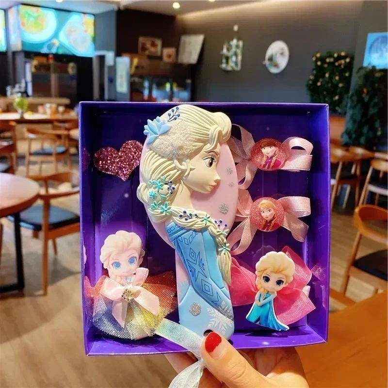 6pcs/set Lovely Frozen Elsa Anna Necklace Bracelet Ring Figure Toys Cute Disney Princess Frozen Accessories Toy Kids Girls Gifts