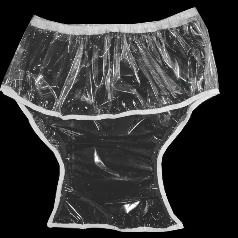 Transparent PVC plastic Underpants Leak Proof Smooth Silent Couple Erotic Panties Bottom Button ABDL Adults Baby Diaper Briefs