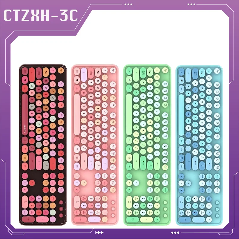 

104 Keys Wireless 2.4g Keyboard And Mouse Set Retro Punk Round Keys For Business Office Girls Support Waterproofing Ergonomics