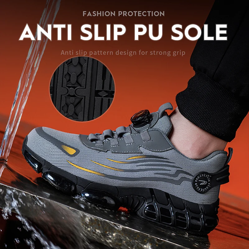 Rotary Button New Safety Shoes for Men Fashionable Men's Sports Shoes and Safety Pro Anti-Impact and Anti-Piercing Work Shoes
