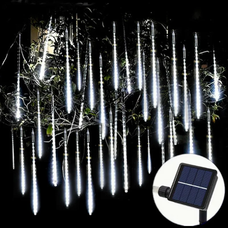 Solar Meteor Shower String Lights 30cm/50cm Holiday Lights 8 Tubes Lighting for Christmas Outdoor Wedding Garden Tree Decoration