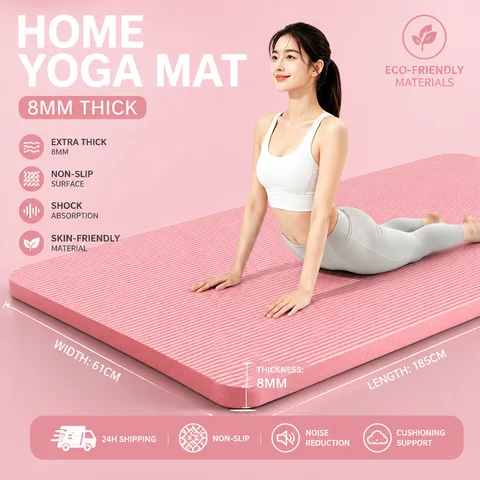Local Delivery-8mm Thick Non Slip Yoga Mat, Eco-Friendly Shock Absorbing Exercise Mat, Lightweight Portable Workout Mat for Home Gym Pilates Fitness