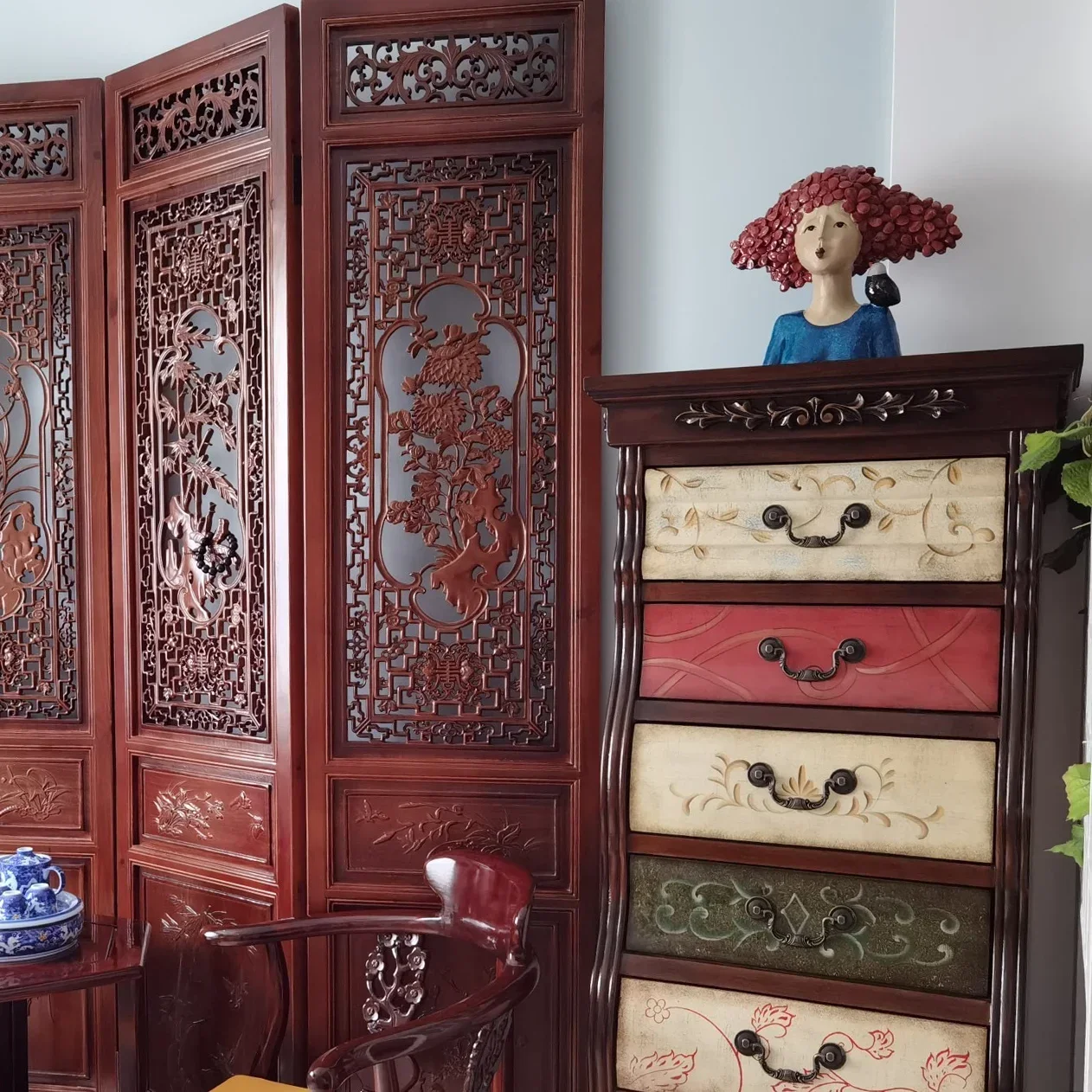 

American living room locker retro TV side cabinet solid wood bedroom drawer storage