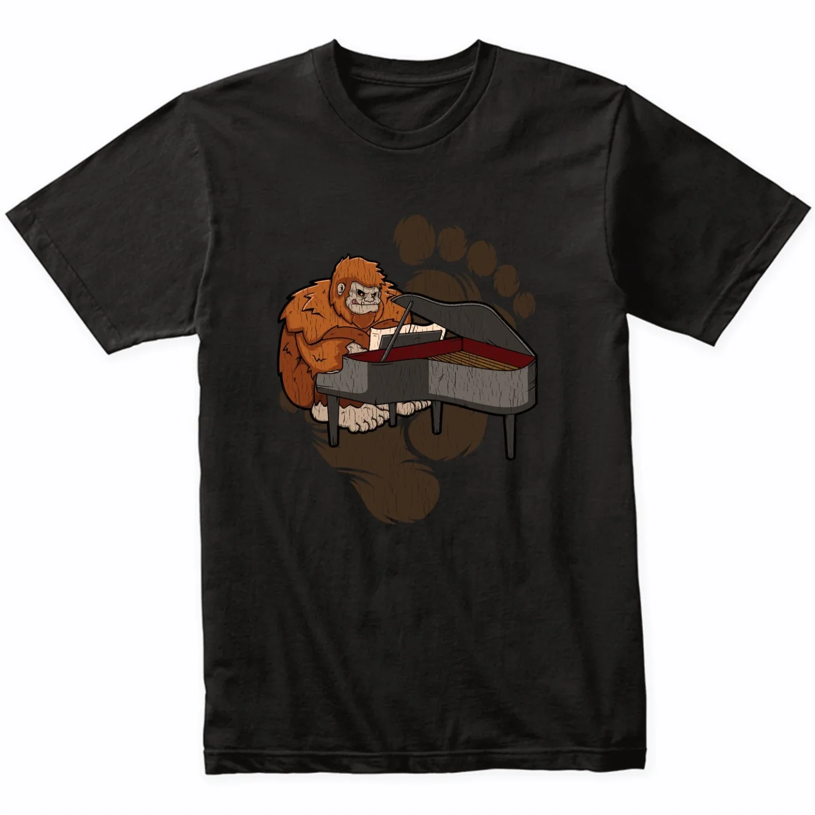 Funny Bigfoot Piano T-Shirt - Sasquatch Playing Piano