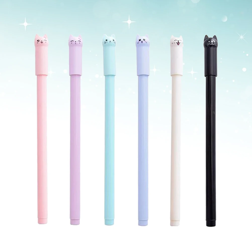 

12 Pcs Cartoon Cat Pen 0.5mm Gel Pens Creative Girl Full Needle Stationery Black