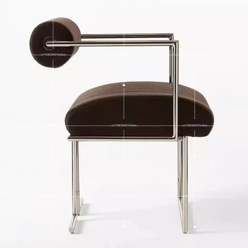 Modern Minimalist Stainless Steel Mid‑Century Accent Chair Creative Home Backrest Leisure Reading Chair