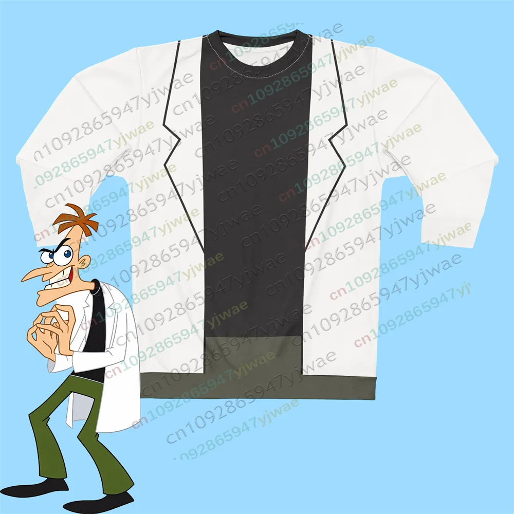 Dr Heinz Doofenshmirtz Major Monogram Long Sleeve Shirt Phineas And Ferb Costume Cartoon Cosplay Top Autumn Adult Kid's T-shirts