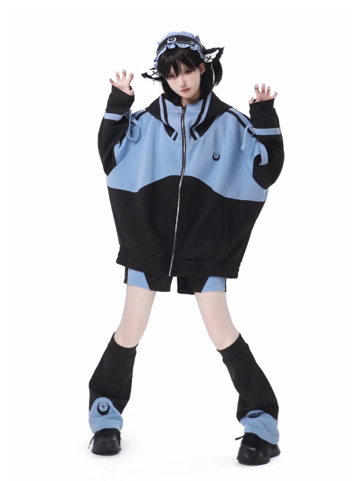 Japanese Rojita Style Blue Black Design Mine Mass-Produced Sports Suit Jacket Short Pants Long-Sleeved Sweatshirt Kawaii Clothes