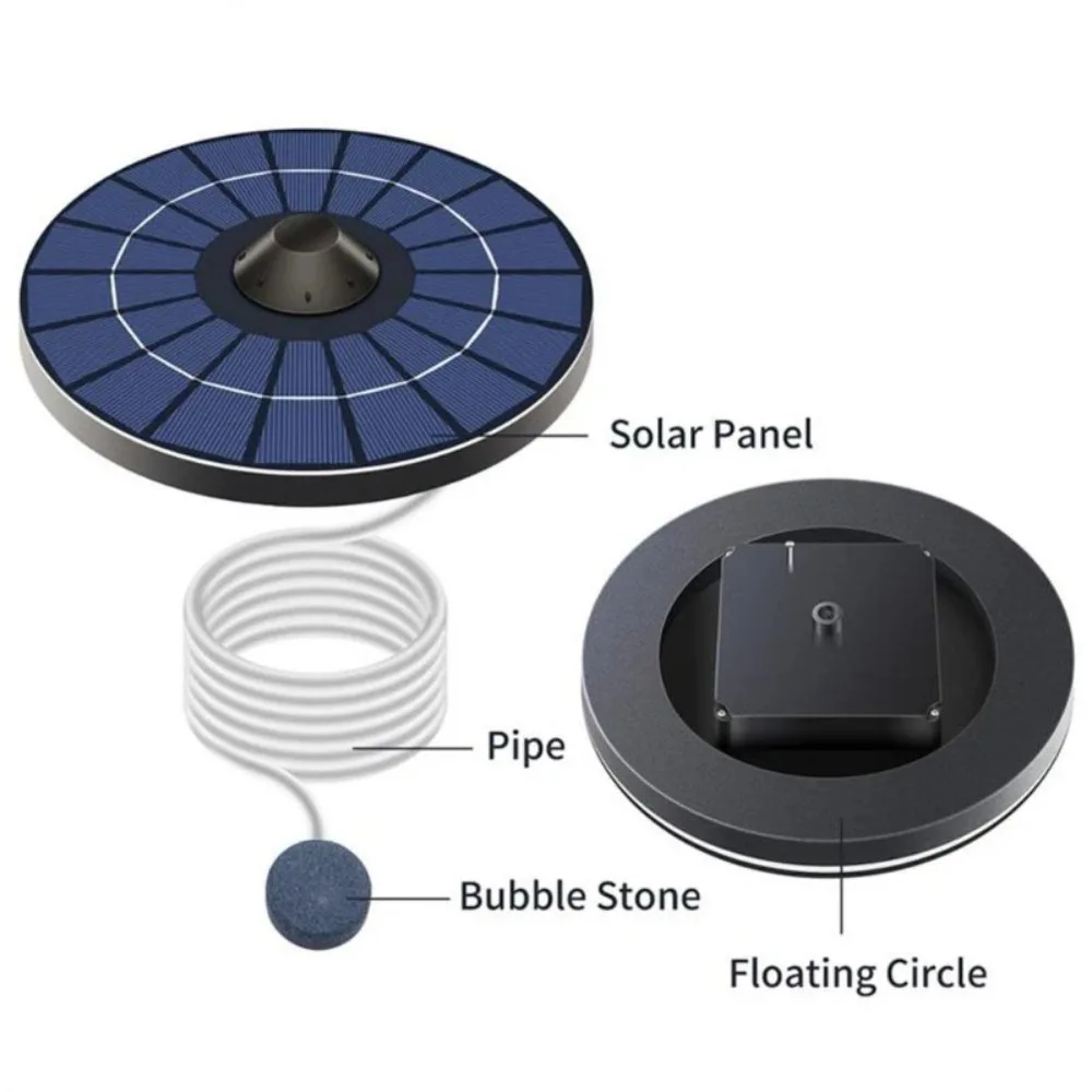 2.5W Circular Solar Powered Oxygen Pump Floating Silent Oxygen Supply Pump with Built-in 2000mAh Battery Garden Pond Oxygen Pump