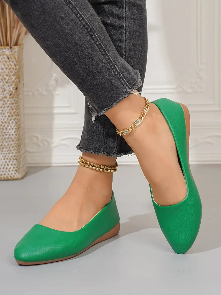 Einfarbige Ballerinas für Damen mit spitzer Zehenpartie, leicht und bequem, zum Hineinschlüpfen, für Alltag, Büro, Schule und Reisen – Detail 31