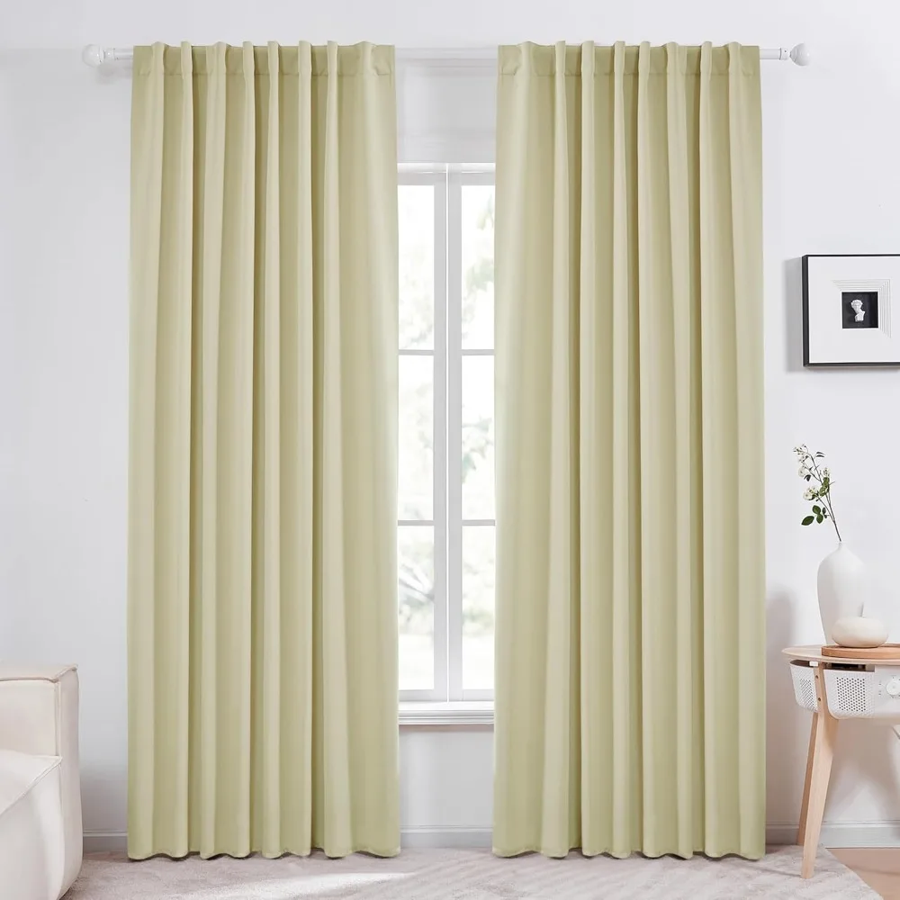 

Rod Pocket 70 Inch Wide Blackout Curtains for Living Room, 70x108 Inch, Beige, Set of 2, Thermal Insulated Long Curtain Panels