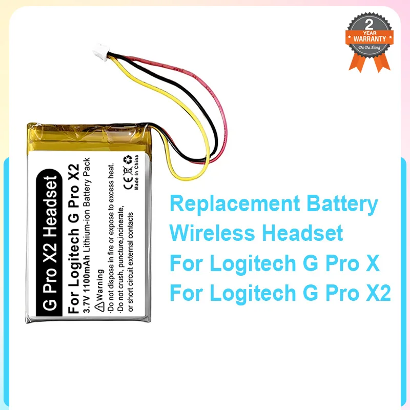 Replacement Wireless Headset Battery For Logitech G Pro X 2 X2 Gaming Headset 1100mAh