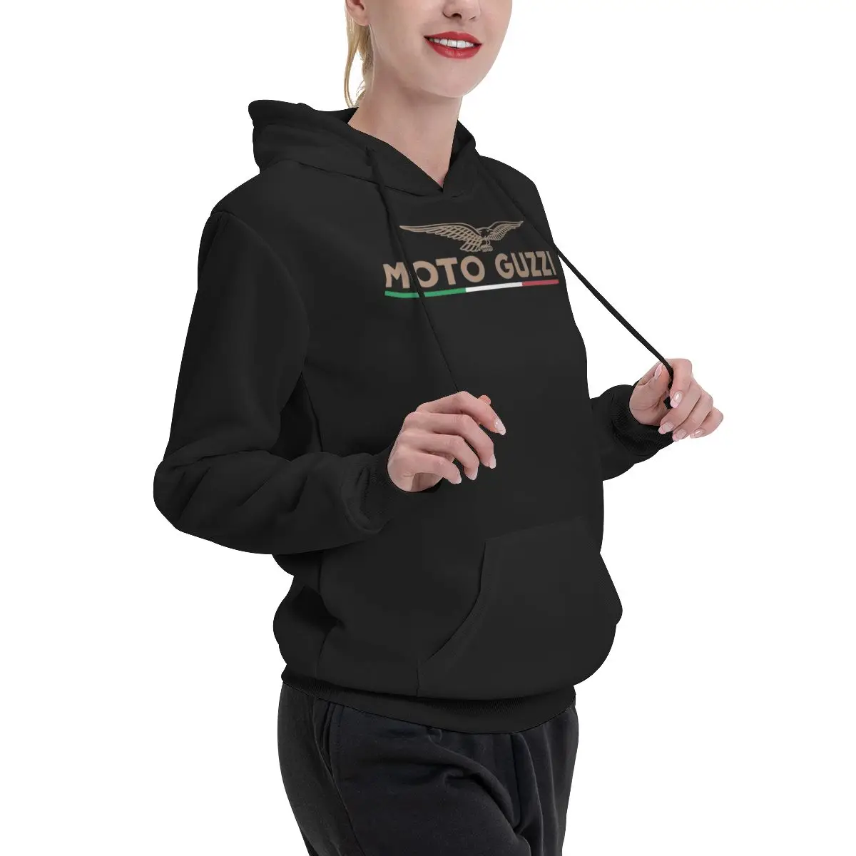 Moto And Guzziss Eagle Logo Adhesive Emblem Moto And Guzziss Couples Plus Velvet Hooded Sweater Travel Sexy Hooded rope pullover