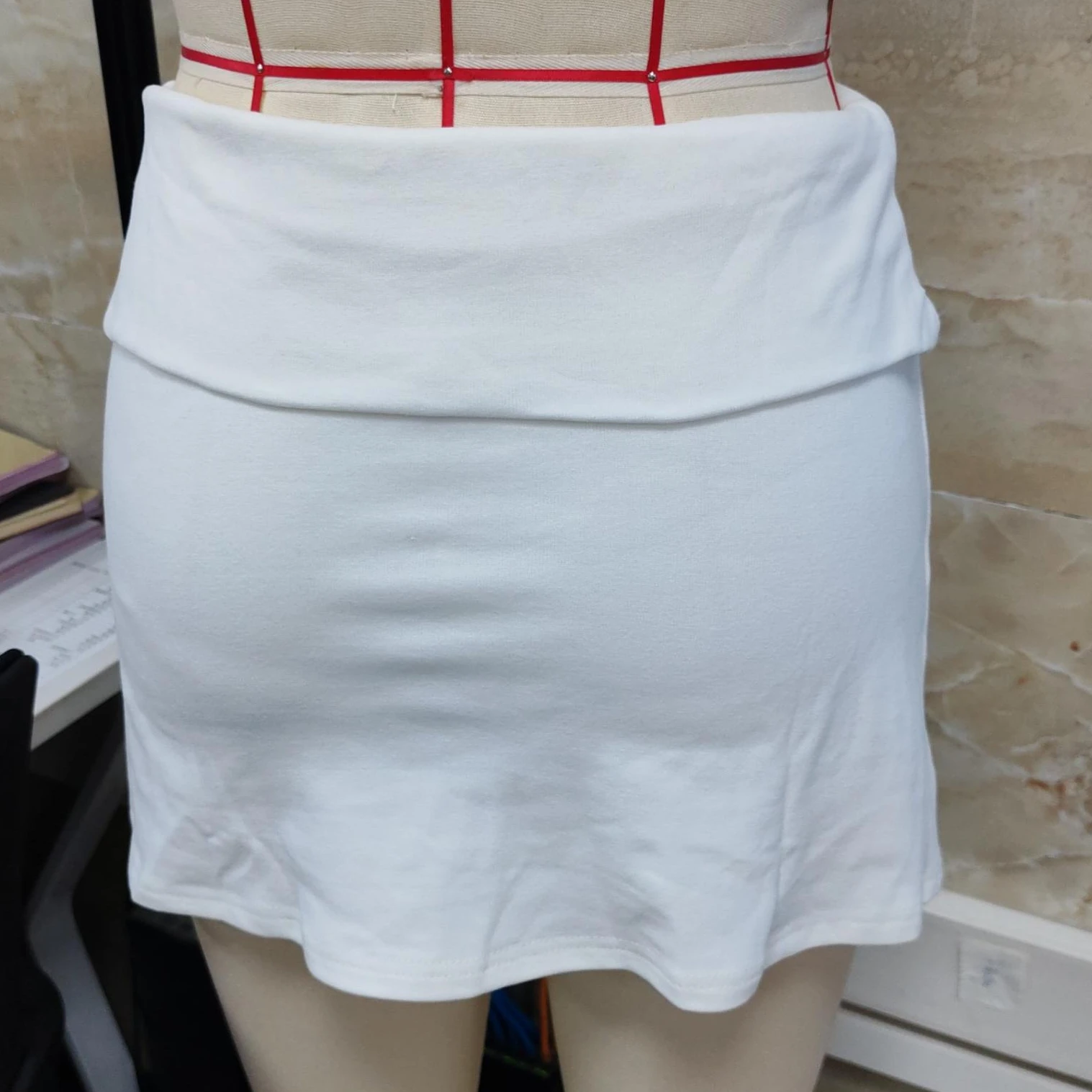 

Basic Women Mini Skirts Casual Fold Over Solid Color A-line Skirt for Beach Vacation Club Streetwear