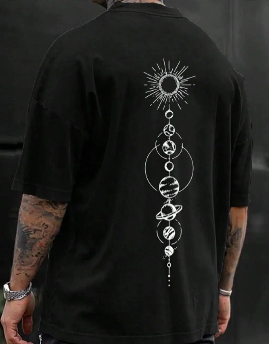 Space Planets Cotton TShirt Mens Retro Streetwear Casual Hip Hop Harajuku Artistic Style