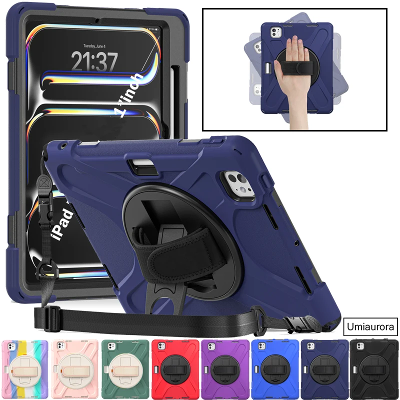 

For IPad Mini 8.3" A17 Pro 11 12.9 13 inch M4 M5 Air 10.9 M2 M3 Heavy Duty Rugged Tablet Case Hand Strap Stand Shockproof Funda