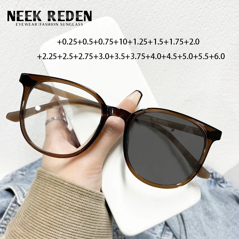 

2024 New Brown Frames Reading Sunglasses Men Women Magnifier Eyewear Retro Photochromic Glasses With Diopter +0.25 +2.75 +5.5