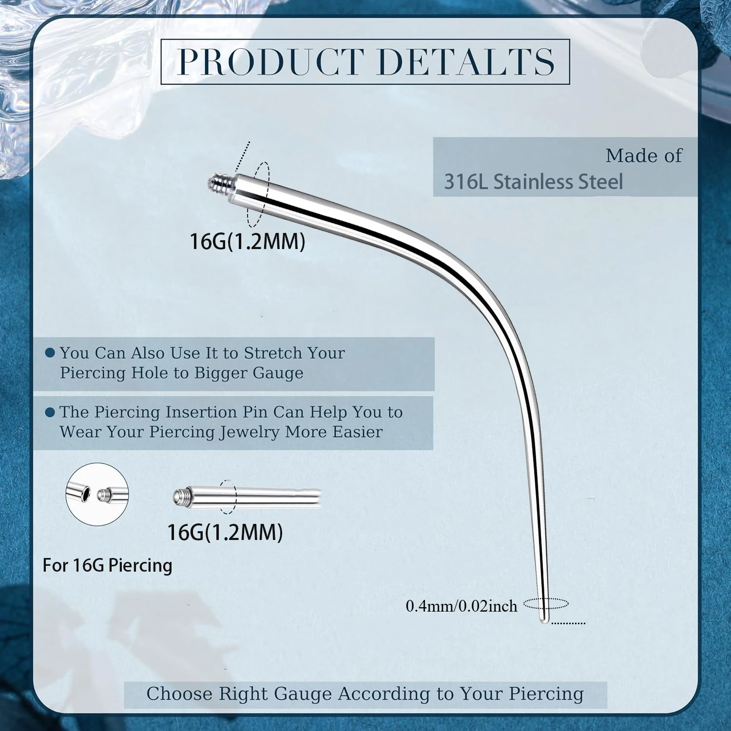 16G Piercing Taper Insertion Tool Threader Tool for Labret Tragus Helix Conch Cartilage Earring Lip Nose Studs Assistant Tool - Image 4