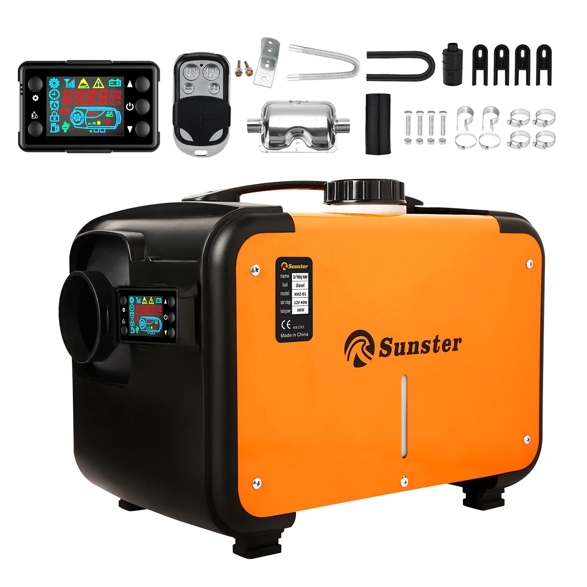 Sunster 8KW 12V Heater For Car Diesel Air Heater With Silencers LCD Switch For Car Trailer Truck Diesel Parking Heater