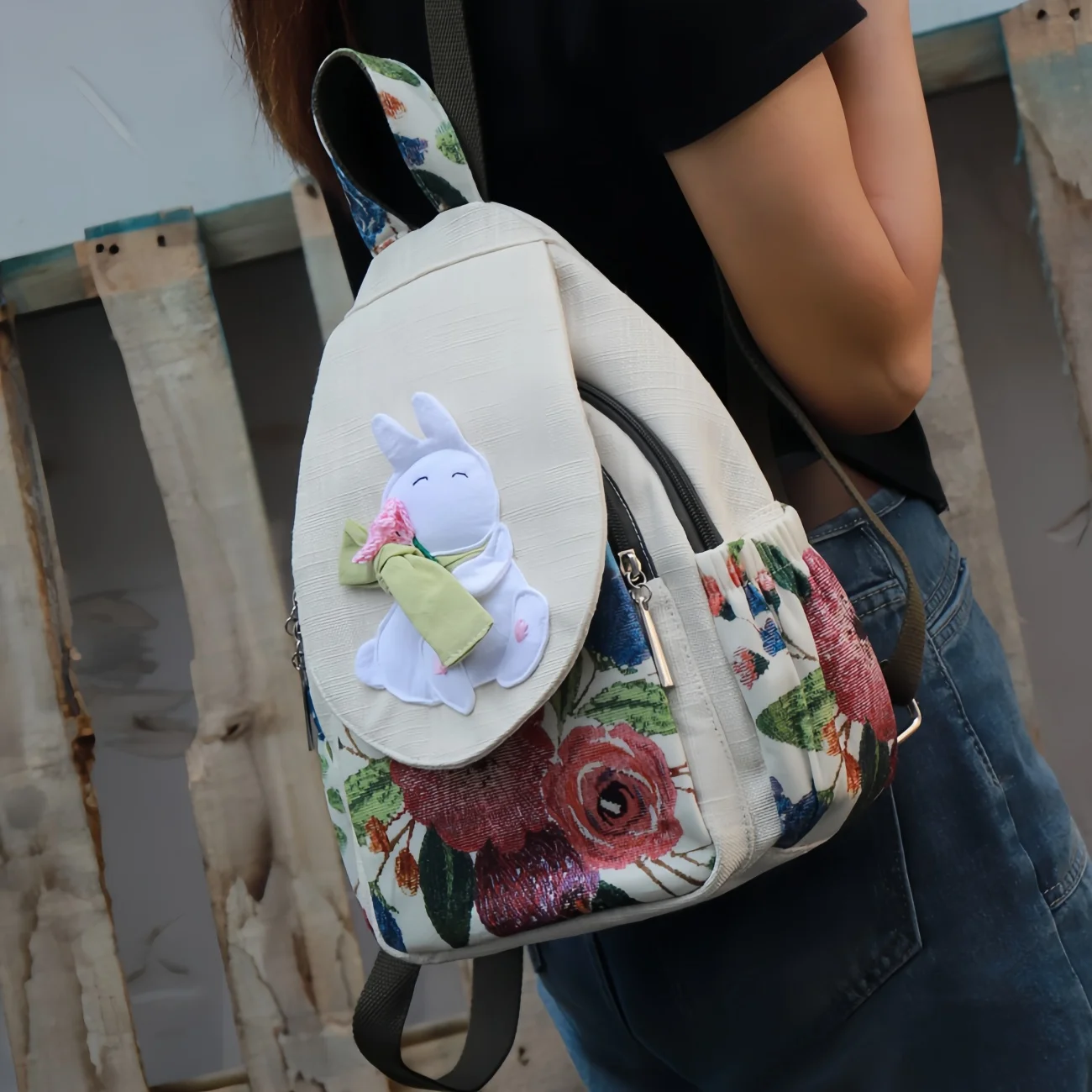 Cute cartoon casual multi layered canvas bag, birthday gift for girlfriend