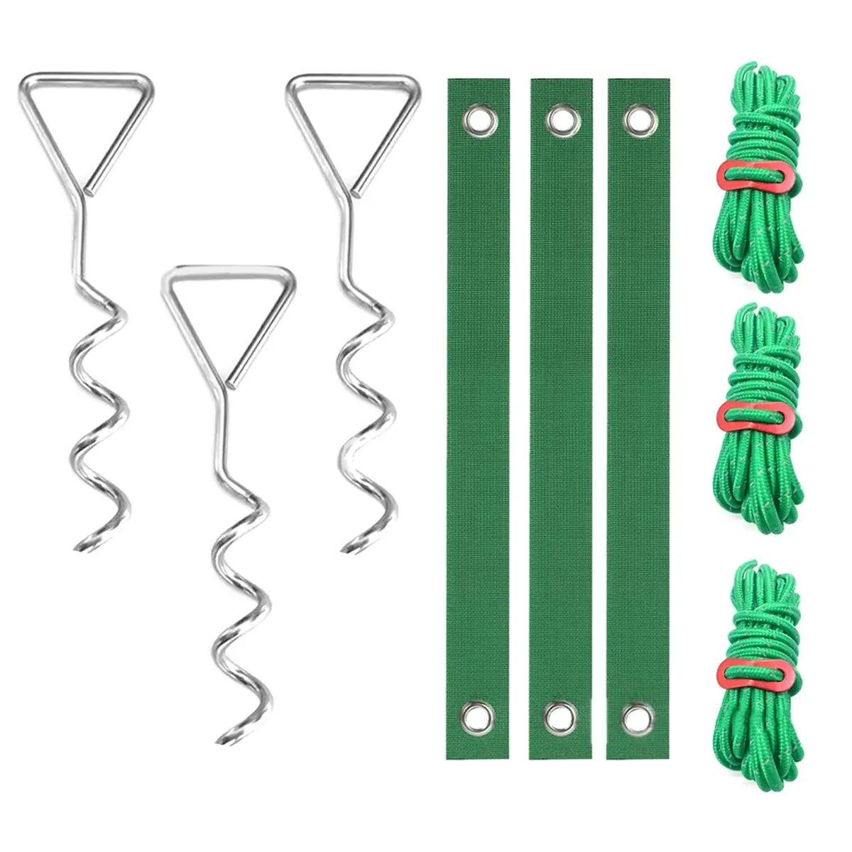 AT16 Tree Stakes and Supports for Leaning Trees, 3Pcs 11.8Inch Spiral Tree Stake Kit with Tree Straps Anchor Ropes
