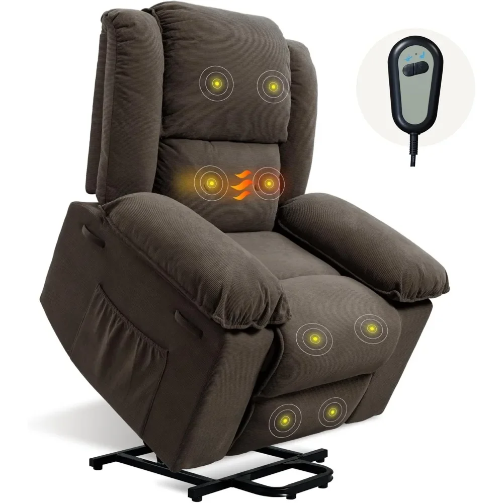 Power Lift Recliner Chair for Elderly, Electric Reclining Sofa Chair with Massage and Heat, Fabric Lift Chair with Side Pockets