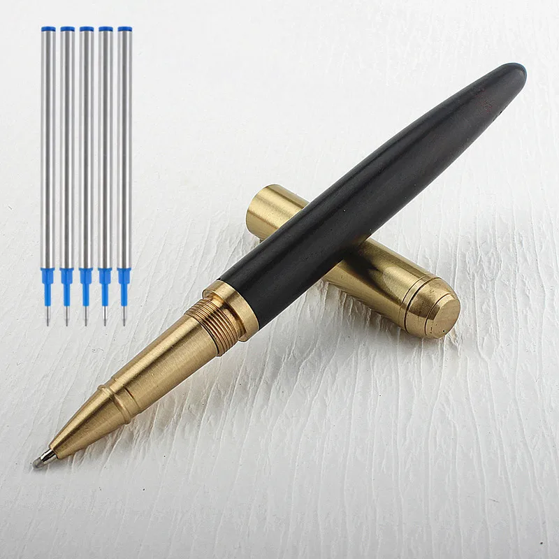 

High Quality Brand Brass Wood Roller Ball Pens Ebony Spin Golden Ink Pens School Student Office Gifts Stationery