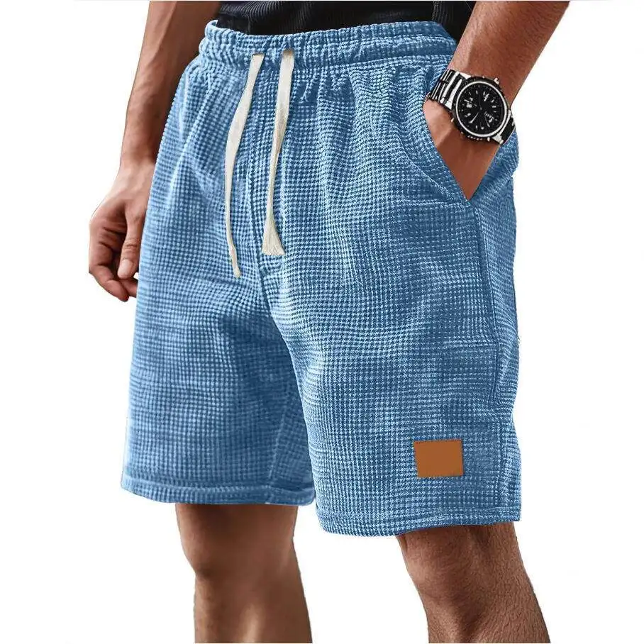 

Casual Men's Drawstring Shorts Loose Fit Daily Wear Plaid Pattern Five-Quarter Length Summer Fashion plus Size Khaki Color