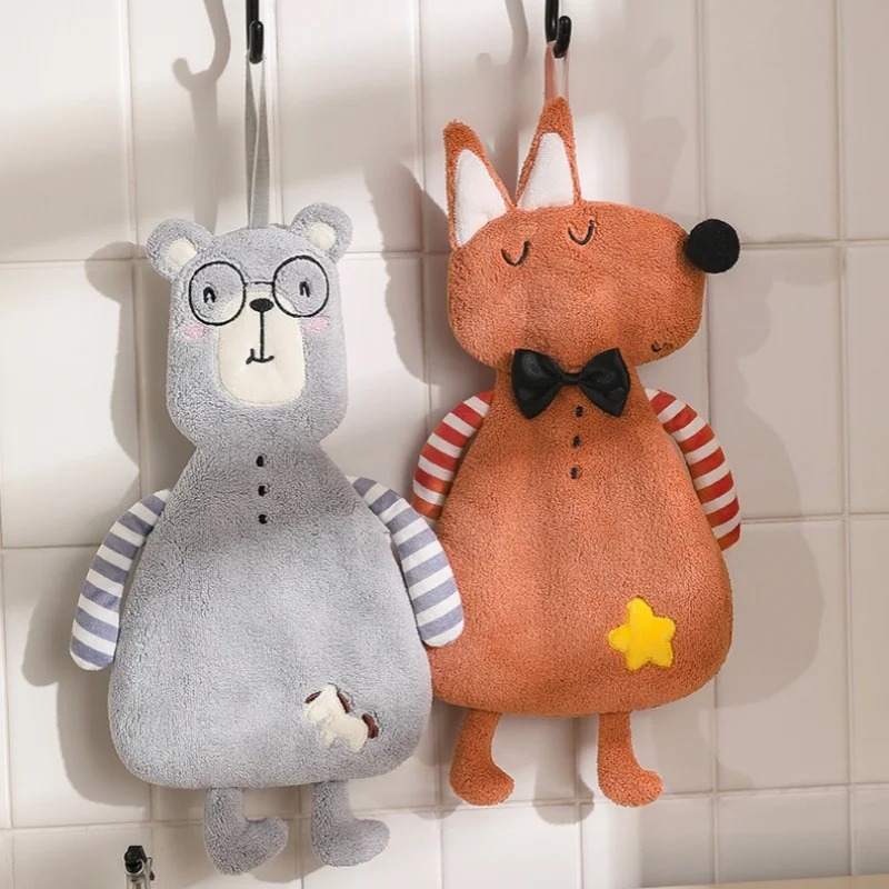 Cute Hand Towel Bathroom Hanging Towels Cartoon Animal Towels Absorbent Kitchen Dishcloths Kids Bathing Towel