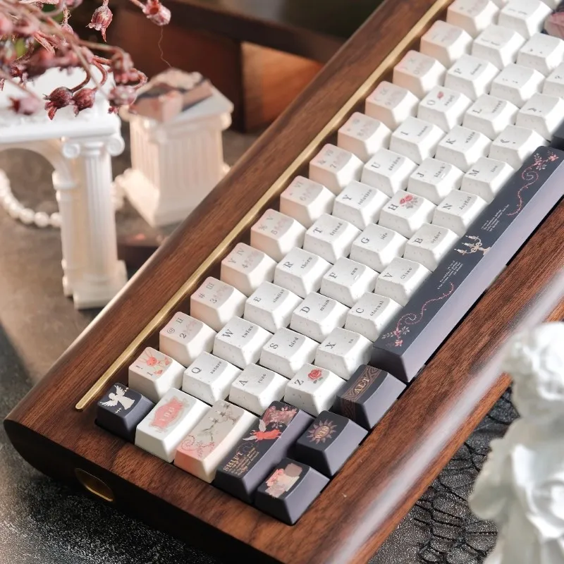 

Колпачки для клавиш MiFuny с двойным цветком в стиле ретро, красный PBT, краска, вишневый профиль, изготовленные на заказ колпачки для клавиш с милым кроликом для геймера для механической клавиатуры, подарок