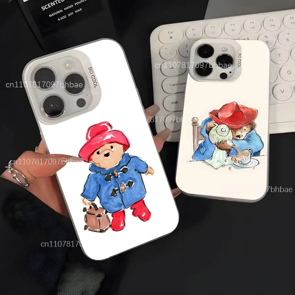 

P-PaddingtonS Bear Cute For iPhone 17,16,15,14,13,12,X,8,Pro,Max,Plus,SE4,Air,Mini Anti-Slip Design White IMD Matte Case