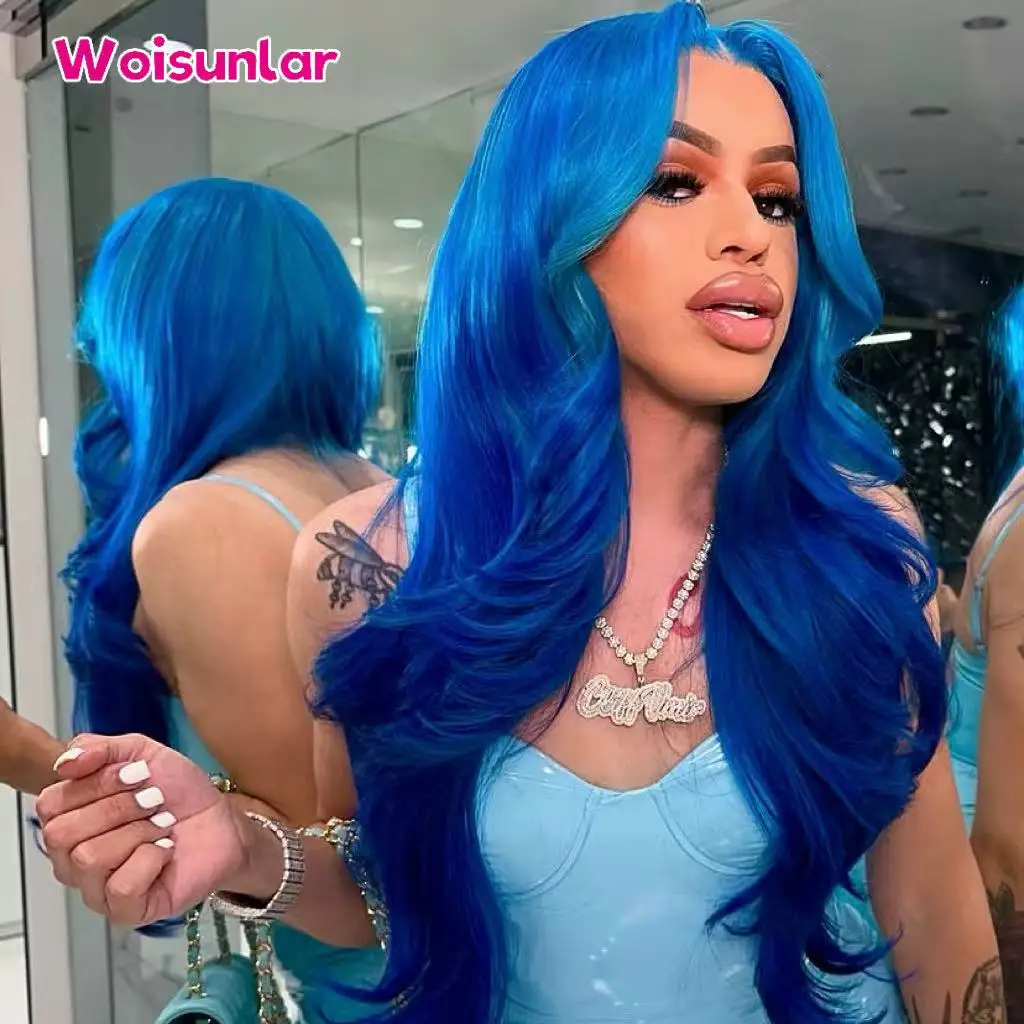 

Ombre light Blue and Dark blue Front Lace wigs human hair 13x4 Transparent Lace Body wave Black Women Natural 100% Human hair