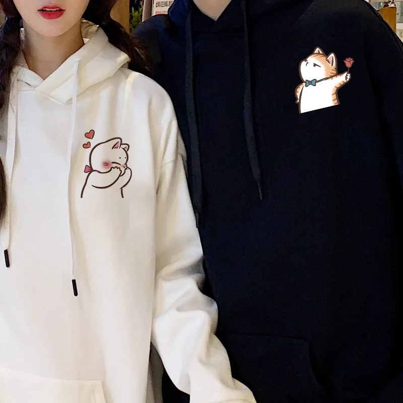 Rabbit Kiss And Love Printing Couple Matching Hooded Hoodies Sweatshirts For His And Hers Autumn Winter Long Sleeve Pullover