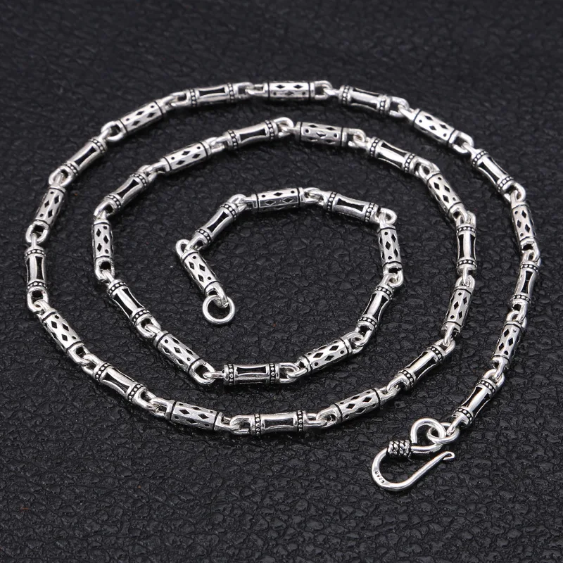 S925 sterling silver fashion ornament vintage Thai silver exquisite hollow bamboo necklace men and women all-matching necklace