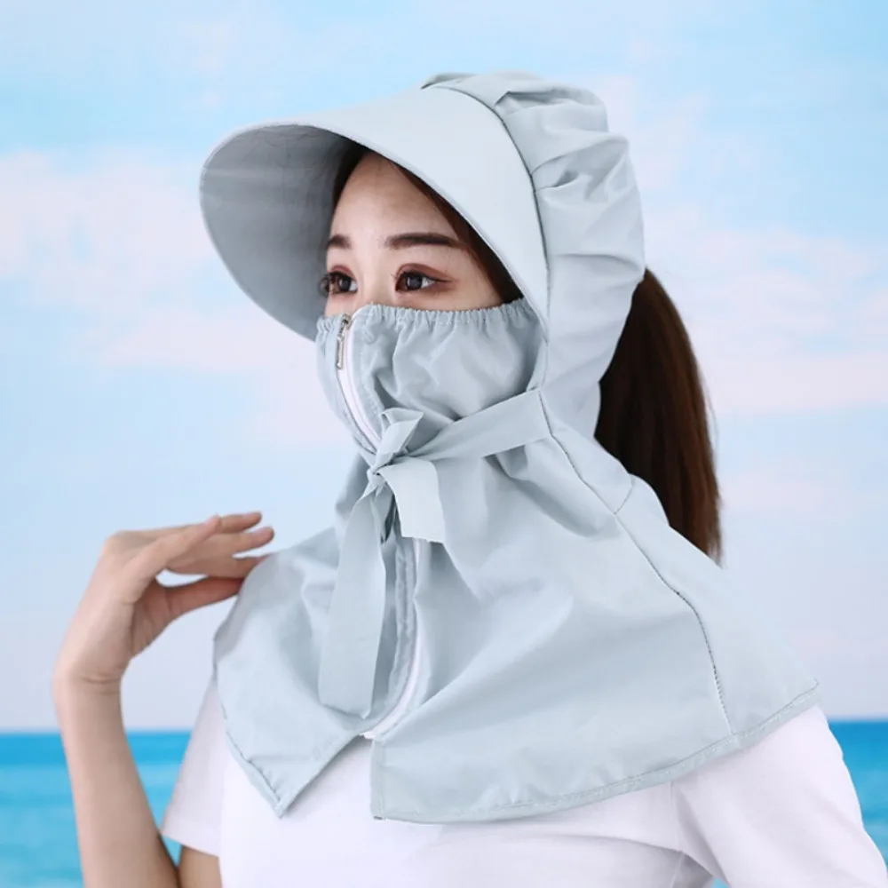 Anti-uv Summer Sunscreen Hat Outdoor Face Neck Protective Tea Picking Cap With Zipper Shawl Mask Breathable Women\'s Ponytail Hat