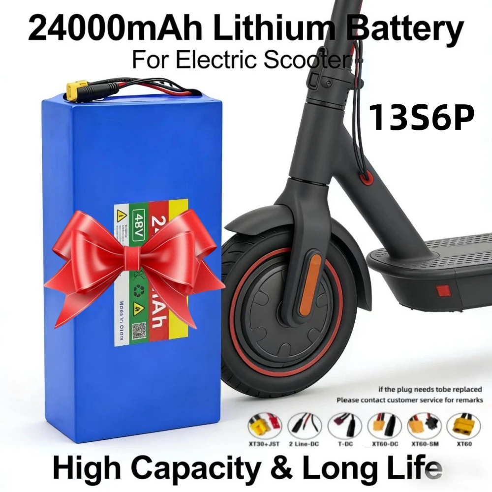

48V 24Ah 2000W 18650 13S6P li-ion battery pack, suitable for 54.6V bicycles+optional built-in BMS plug+54.6V Charger