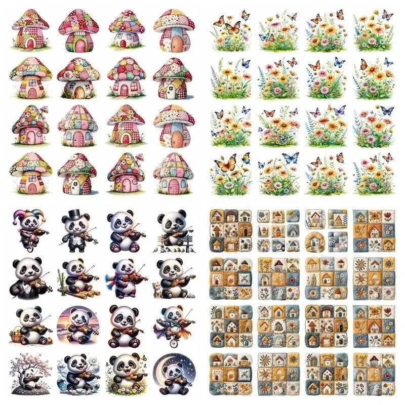 14CM Violin Panda House set heat transfer iron on printing vinyl stickers T-shirt stickers DIY Toy doll clothing decoration