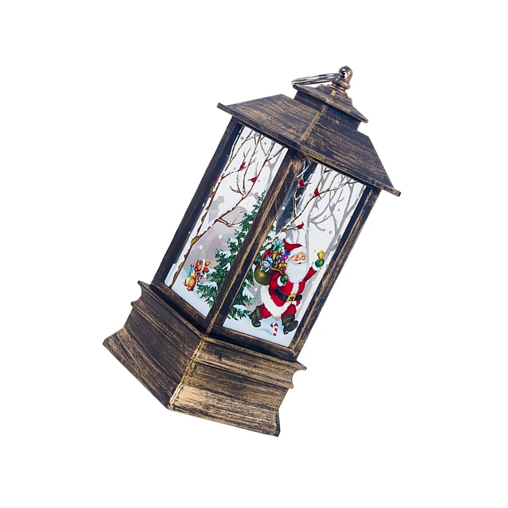 

Christmas Lantern Printed Bronze Old Man Portable Decoration Bright Warm Light Xmas Tabletop Ornament Handheld Storm Lantern