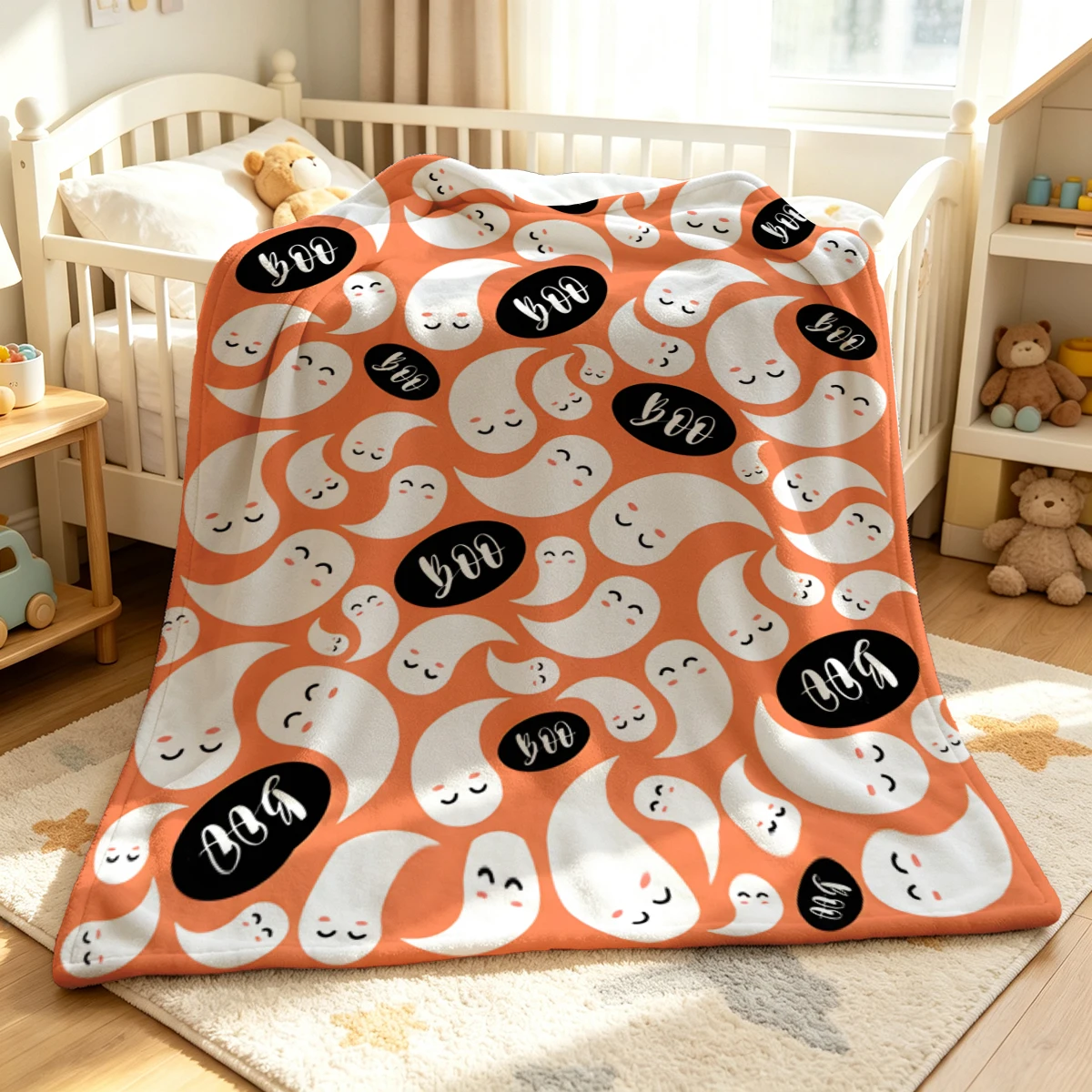 Peach Ghosts Boo Text Winter Summer Flannel Blanket Throw Fleece Soft Fuzzy Plush Cozy Fleece Blankets for Sofa Ideal Gifts