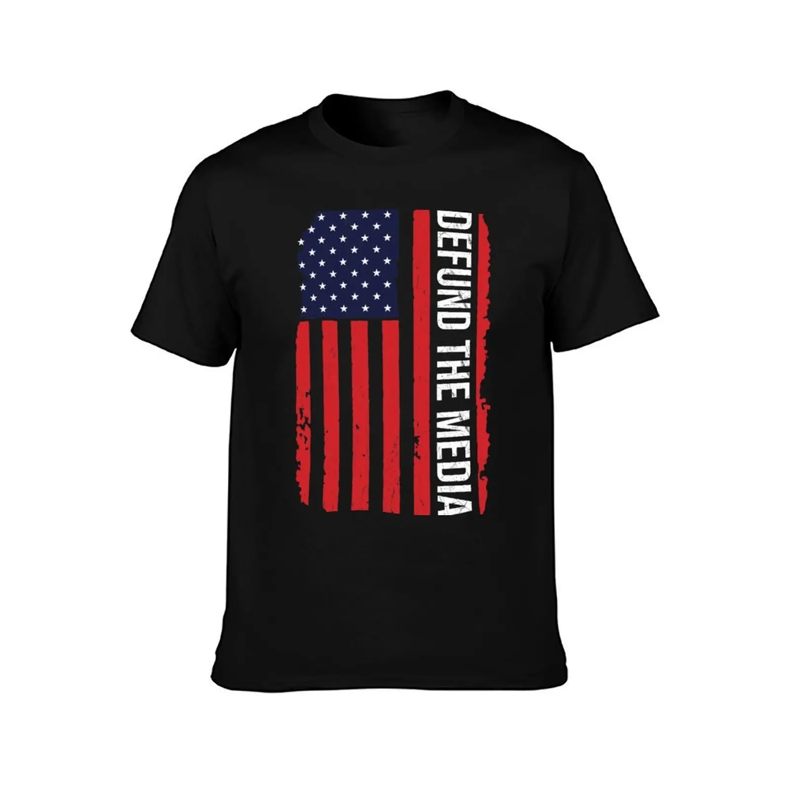 DEFUND THE MEDIA Amriecan flag Gift T-Shirt man t shirt cotton T-Shirt